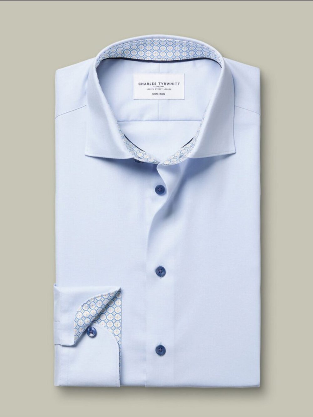 Charles Tyrwhitt Non-Iron Stretch Print Trim Shirt, Blue, 15.5" Slim Fit